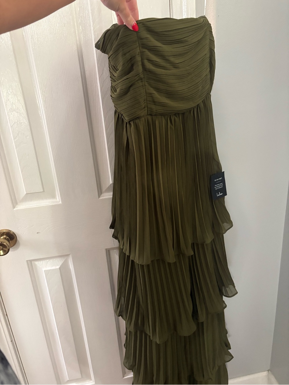 NWT Olive Green Strapless Tiered Maxi Dress - Picture 2 of 3